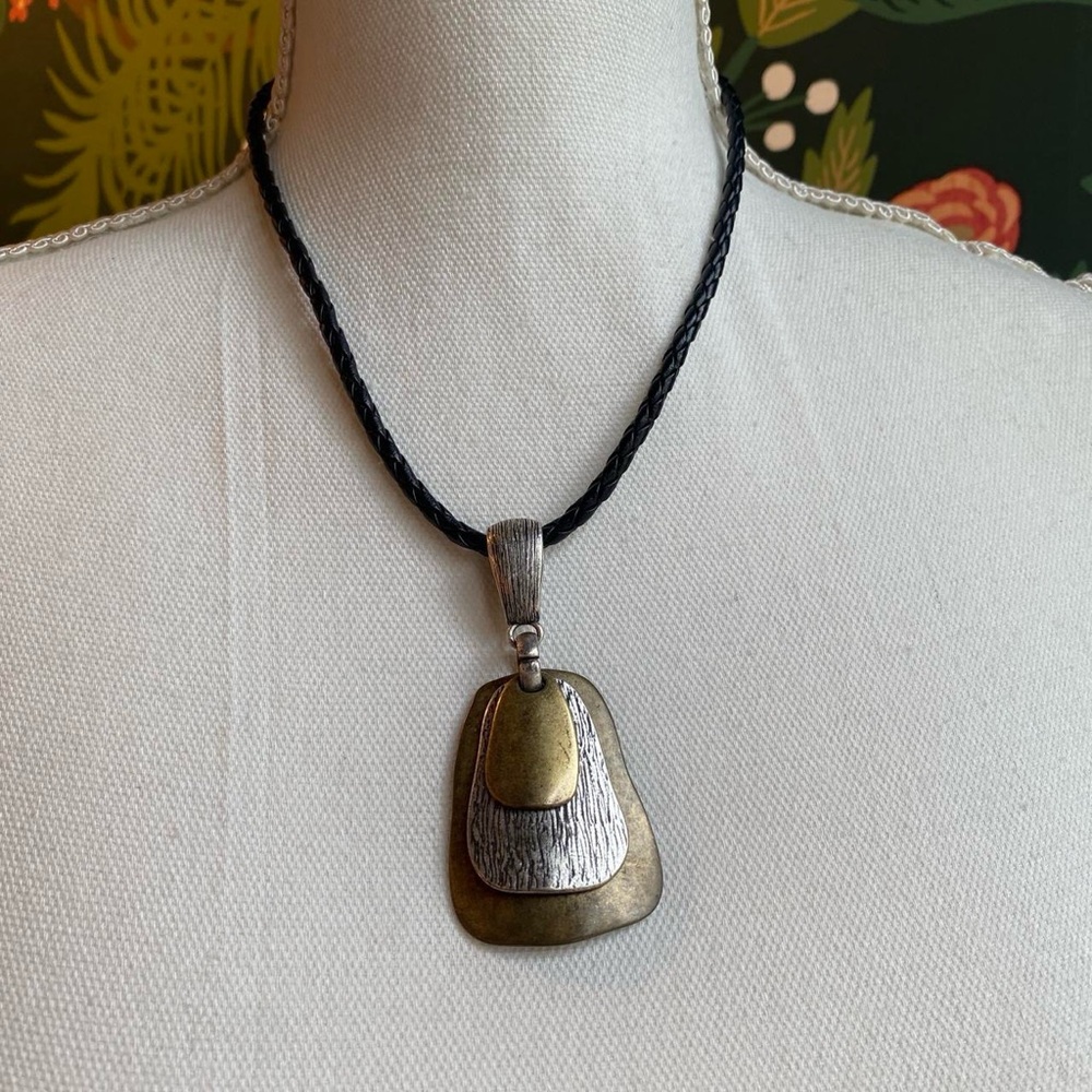 Vintage y2k Boho Leather and Metal Statement Necklace